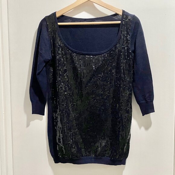 Sandro Bling Sequin Whimsigoth Quiet Luxury Fairy Wool Square Neck Sweater Top M - Picture 1 of 4